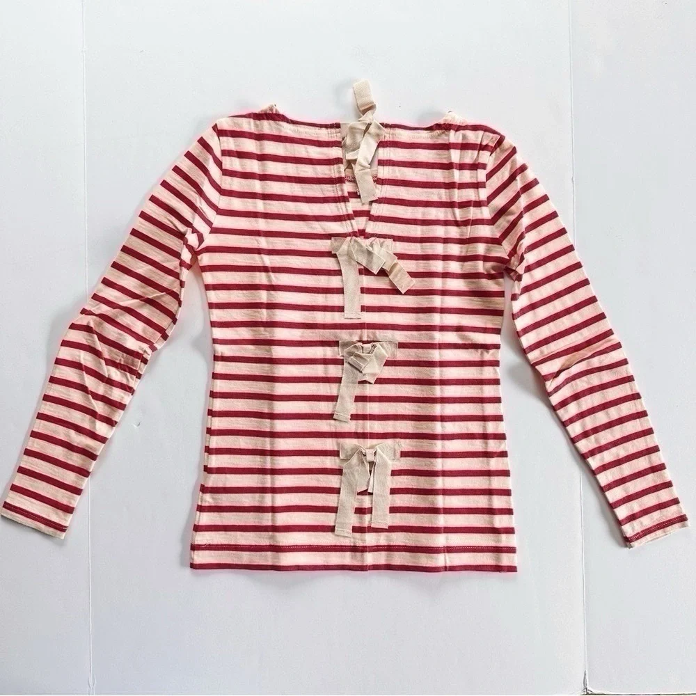 J.Crew Women’s Red Stripe Back Bows Long Sleeve Tee Top XXS - Picture 4 of 7
